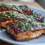 Succulent grilled salmon fillets topped with vibrant strawberry salsa, perfect for a light, healthy dinner.