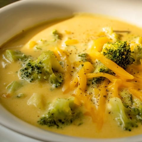 Warm and comforting bowl of creamy Broccoli Cheese Soup, perfect for a chilly evening meal.