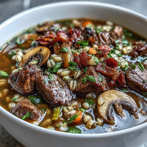 Beef and Barley Soup with Mushrooms