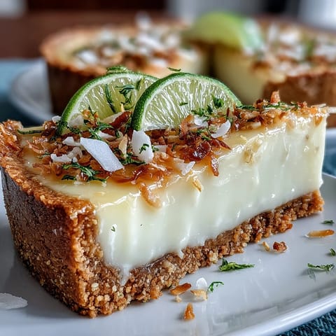 Close-up of a perfect Coconut Lime Tart, showcasing its creamy filling.