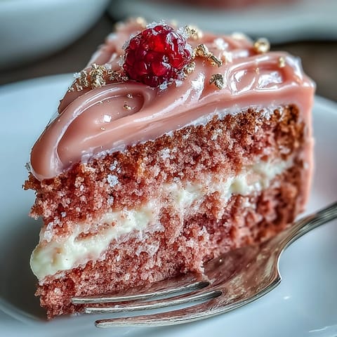 Delicate pink Bridal Shower Rosé Velvet Cake with glistening gold drip frosting.