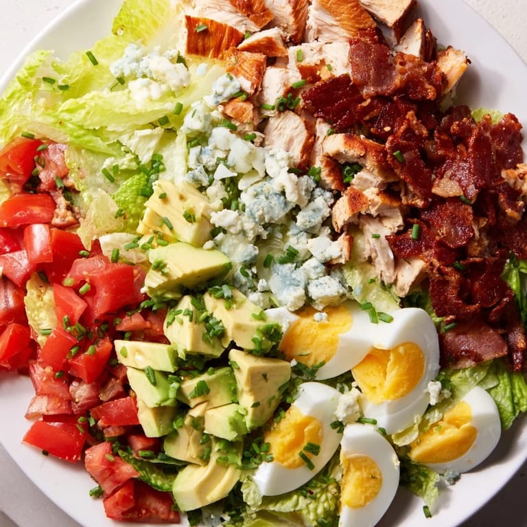 This gorgeous Cobb salad features a classic vinaigrette, making it a perfect American lunch.