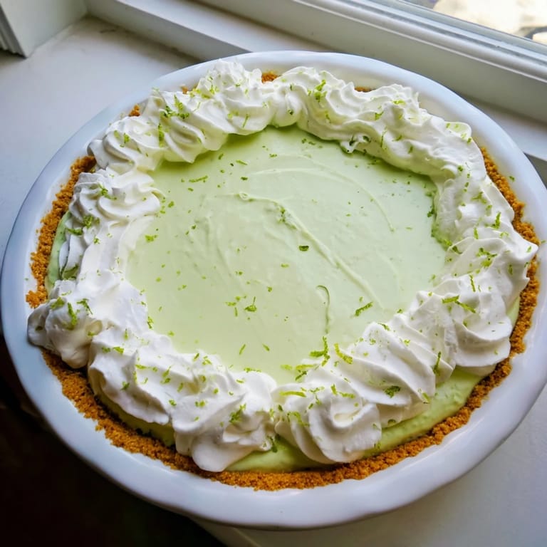 Freshly baked Key Lime Pie, its tart filling set in a golden graham cracker crust.
