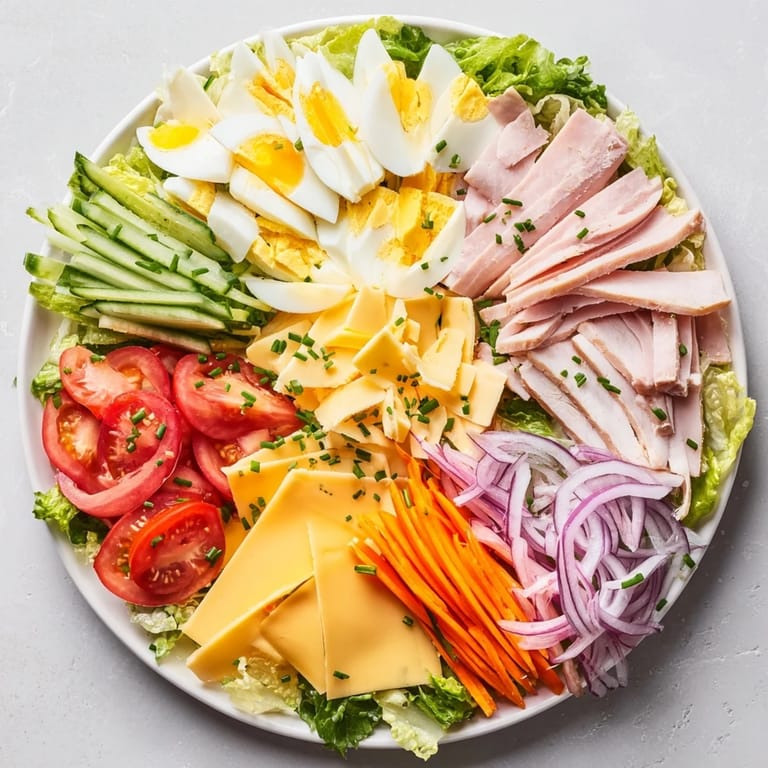 This delicious Chef Salad boasts juicy tomatoes, crisp greens, and creamy hard boiled eggs.