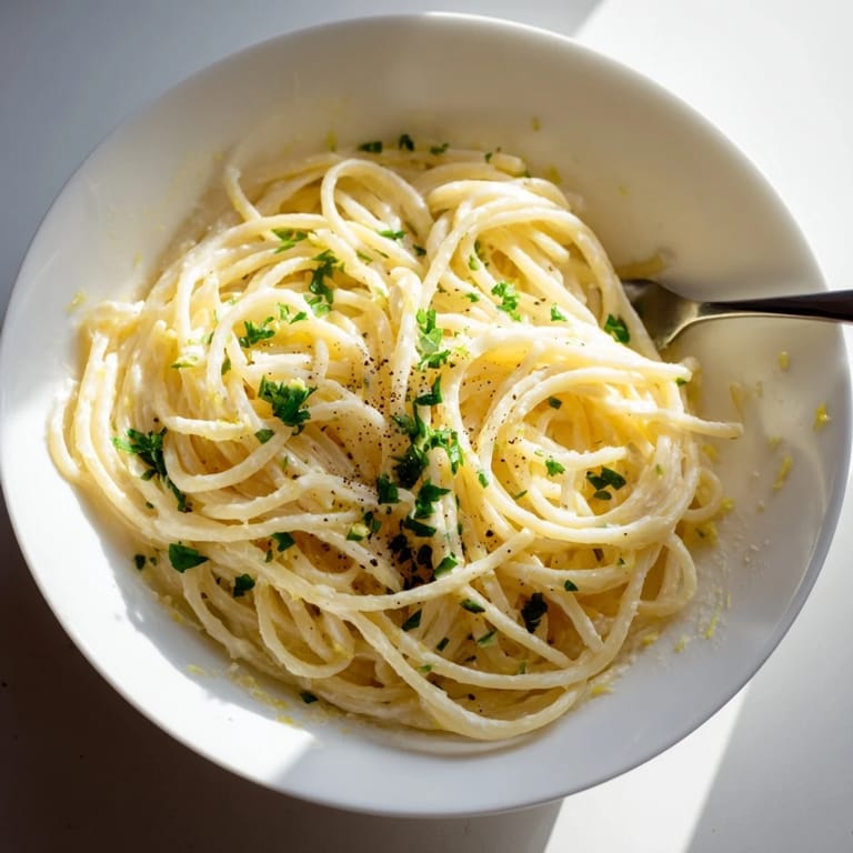 Plated Lemon Ricotta Pasta with grated Parmesan and lemon zest, served in a white ceramic bowl.