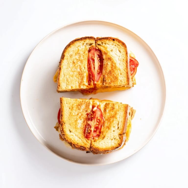 Freshly cooked Pepper Jack & Tomato Grilled Cheese sandwich with buttery, crispy crusts and vibrant tomato slices, paired beside a small bowl of tomato soup.