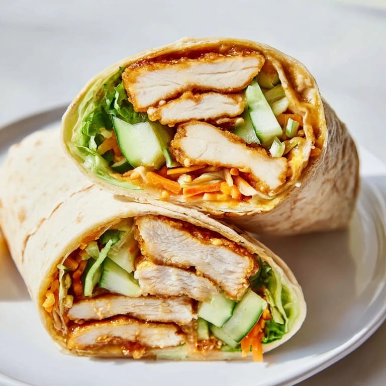 Juicy pan-seared chicken nestled in a warm flour tortilla with crunchy veggies, perfect for an easy, flavorful lunch.