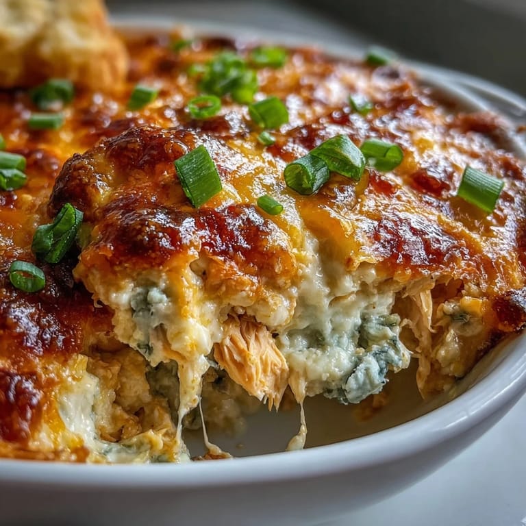 Rich and creamy Buffalo Chicken Dip garnished with green onions, set beside crunchy carrot sticks for a perfect game day snack.