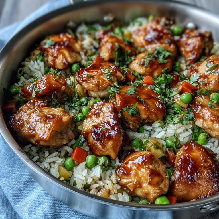 This One-Pan Bold Honey BBQ Chicken Rice offers tender glazed chicken, fluffy grains, and easy family dinner appeal.