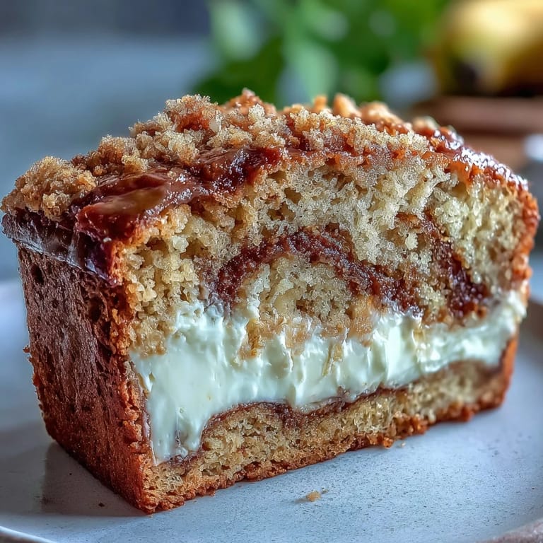 Golden brown Cream Cheese Cinnamon Swirl Banana Bread in a loaf pan, topped with sparkling cinnamon sugar, ready for breakfast or dessert.