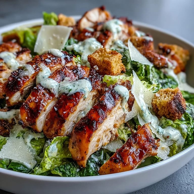 Shredded parmesan and crunchy croutons top this fresh Caesar Chicken Bowl.