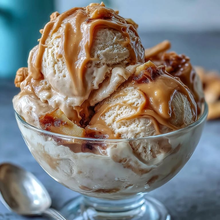 Golden swirls of 4-Ingredient Peanut Butter Banana Ice Cream ready to scoop.
