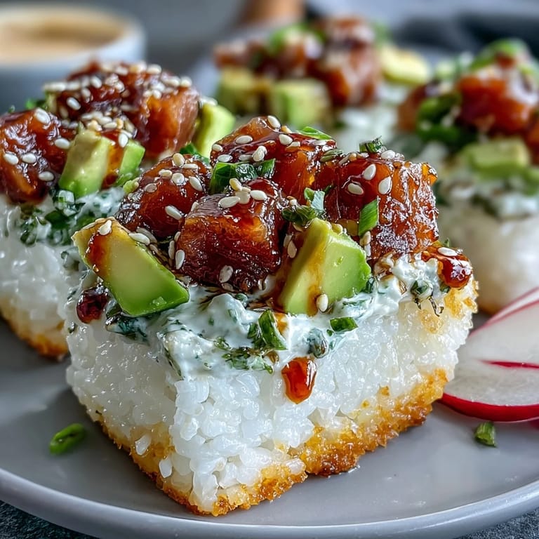 Creamy avocado meets crunchy rice and zesty tuna in this Crispy Rice Salad dish.