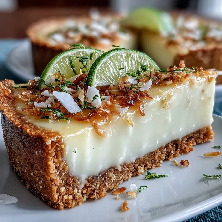 Close-up of a perfect Coconut Lime Tart, showcasing its creamy filling.