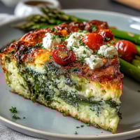 Spring Veggie Frittata with Asparagus and Goat Cheese, a light and fluffy baked egg dish loaded with fresh vegetables and creamy goat cheese, perfect for brunch.