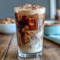 Creamy iced brown sugar oat milk shaken espresso with cinnamon, served over ice in a tall glass.