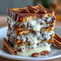 Classic Capirotada with Cinnamon and Piloncillo—golden toasted bread layered with sweet syrup, raisins, and melty cheese in a comforting Mexican dessert.