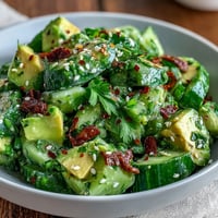 Smashed Cucumber and Avocado Salad with Sesame: Vibrant, crisp, and creamy salad ready in minutes.